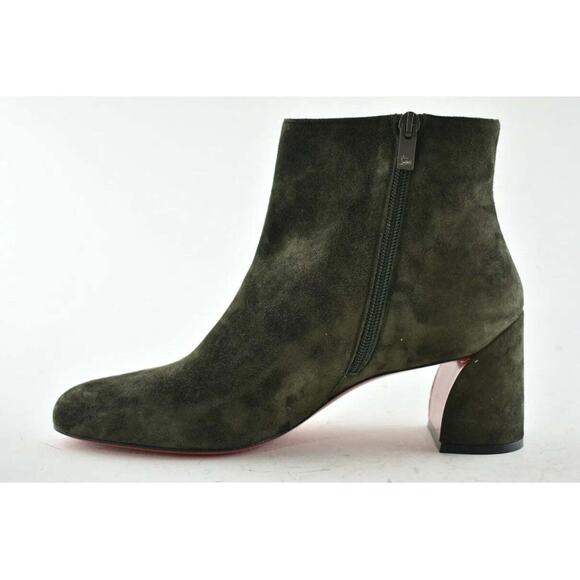 Christian Louboutin Turela 55 Bosco Green Suede Ankle Short Block Heel Boot 36.5 - Picture 5 of 7